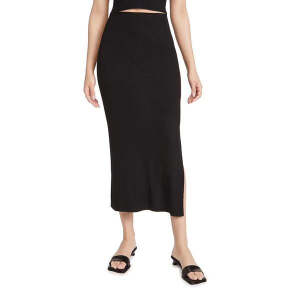 Enza Costa Silk Rib Slit Pencil Skirt - M - Black